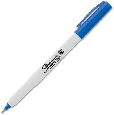 Permanent Markers, Ultra Fine Point, Blue, 12 Count