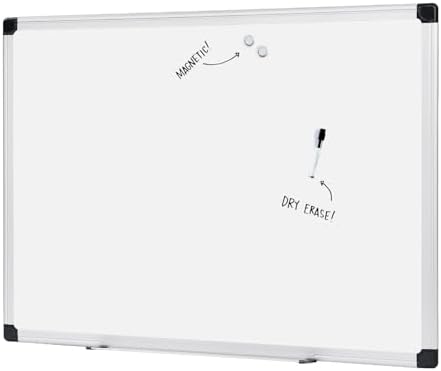 Basics Magnetic Whiteboard/Dry Erase Board, 36 x 48-Inch, Aluminum Frame, Silver/White