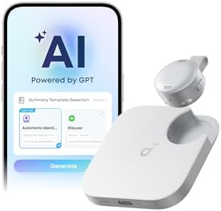 Work by Anker, Portable Al Voice Recorder, AI Note Taker, AI Transcription & Summarization, Cross-Meeting Summary, Double-Tap to Mark, MFi Certified, Privacy Protection