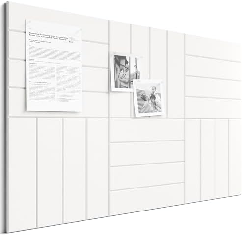Large Felt Bulletin Board, 36" x 24" Cork Board Alternative, 6-Pack Bold Stripe Felt Wall Tiles with 30 Push Pins and 40 Adhesive Tabs, Ideal for Office, Home & Classroom, Milky White