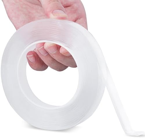 Double Sided Tape, 0.59in W x 16.4ft L, 2pcs | Heavy Duty, Strong Adhesive, Multipurpose Mounting, Removable and Reusable, Transparent
