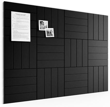 Large Felt Bulletin Board, 48" x 36" Cork Board Alternative, 12-Pack Bold Stripe Felt Wall Tiles with 30 Push Pins and 70 Adhesive Tabs, Ideal for Office, Home & Classroom, Black
