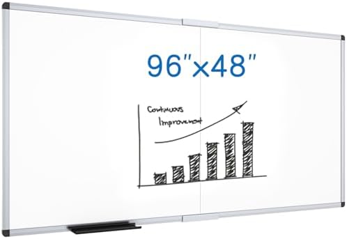 Magnetic Dry Erase Board/Foldable Whiteboard, 96 X 48 Inches | Silver Aluminum Frame, Wall-Mounted Board with Marker Tray for School Office and Home 8' X 4'