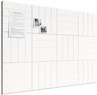 Large Felt Bulletin Board, Cork Board Alternative, Felt Wall Tiles with 30 Push Pins and Adhesive Tabs, Ideal for Office, Home & Classroom Decor, 12-Pack Bold Stripe-Milky White