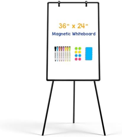 Magnetic Whiteboard Easel, 36"x24" （Black） | Height Adjustable Flipchart Easel with Stand, Large Aluminium Frame White Board for Office or Teaching at Home & Classroom