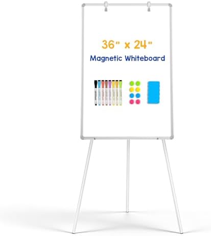 Magnetic Whiteboard Easel, 36"x24" | Height Adjustable Flipchart Easel with Stand, Large Aluminium Frame White Board for Office or Teaching at Home & Classroom