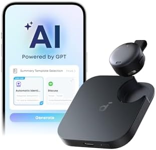 Work by Anker, Portable AI Voice Recorder, AI Note Taker, AI Transcription & Summarization, Cross-Meeting Summary, Double-Tap to Mark, MFi Certified, Privacy Protection