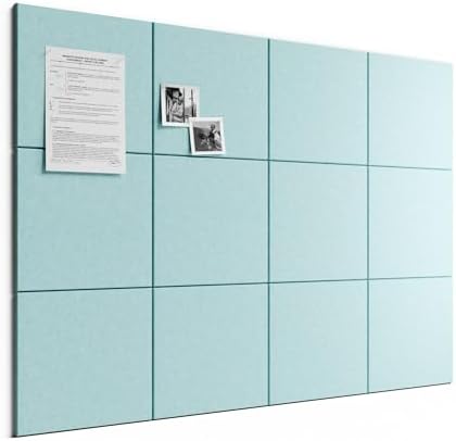 Large Felt Bulletin Board, 48" x 36" Cork Board Alternative, 12-Pack Solid Felt Wall Tiles with 30 Push Pins and 70 Adhesive Tabs, Ideal for Office, Home & Classroom, Teal Blue