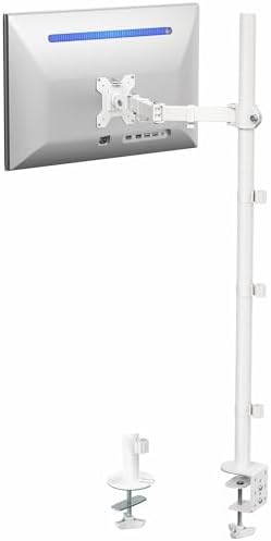 Extra Tall Single Monitor Desk Mount Stand with 39 inch Pole, Features Full Adjustability - Tilt and Articulation, Holds 13 to 32 inch Screens up to 10kg with VESA Mounting, White, STAND-V011W