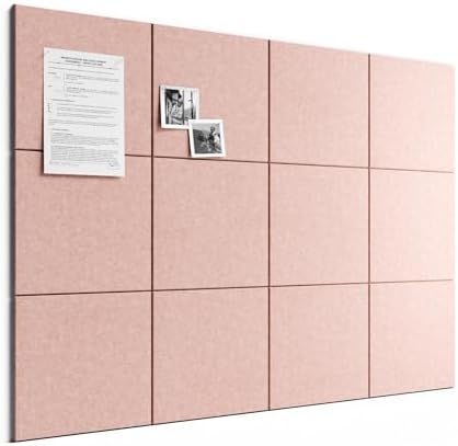 Large Cork Board Alternative - Slat Wall Paneling, Felt Bulletin Board Tiles for Office Decor, Push pin Board Office Wall Organizer -12-Pack-Coral