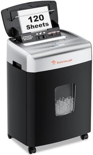 120-Sheet Auto Feed Paper Shredder for Office, Heavy Duty Micro Cut | P-4, 12-Sheet Manual, 30-Min Run, 6-Gal Pullout Bin, Jam-Proof, Overheat Protection, Déchiqueteuse à Papier, C233-B New Model