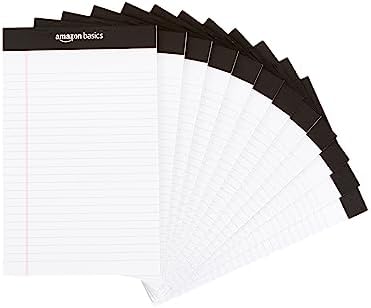Basics Narrow Ruled Lined Writing Note Pad, 5 inch x 8 inch, White, 12 Count (12 Pack of 50 pages)