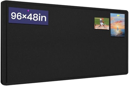 Extra Large Bulletin Board, 96 X 48 inches Cork Board with 30 Pushpin, 8' x 4' Felt Cork Board Notice Pin Board, Self-Adhesive Vision Board Mood Board Foldable Photo Board for Wall - Black