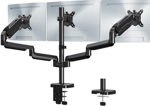 Triple Monitor Mount, 3 Monitor Desk Mount for Three Screens up to 32 Inch, Full Motion Gas Spring Heavy Duty Arm Hold up to 19.8lbs Each, VESA 75x75,100x100, Black
