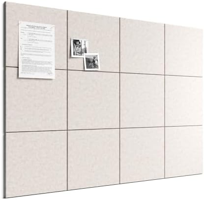 Large Felt Bulletin Board, 48" x 36" Cork Board Alternative, 12-Pack Solid Felt Wall Tiles with 30 Push Pins and 70 Adhesive Tabs, Ideal for Office, Home & Classroom, Oatmeal