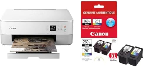 PIXMA TS5320a Wireless Inkjet All-in-One Printer, White + PG-260XL Black/CL-261 Colour High-Yield Ink Value Pack (2 Count)