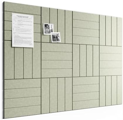 Large Felt Bulletin Board, 48" x 36" Cork Board Alternative, 12-Pack Bold Stripe Felt Wall Tiles with 30 Push Pins and 70 Adhesive Tabs, Ideal for Office, Home & Classroom, Sage