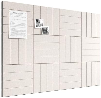 Large Felt Bulletin Board, 48" x 36" Cork Board Alternative, 12-Pack Bold Stripe Felt Wall Tiles with 30 Push Pins and 70 Adhesive Tabs, Ideal for Office, Home & Classroom, Oatmeal