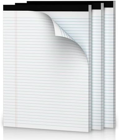 Basics Wide Ruled Lined Writing Note Pads, 8.5 inch x 11.75 inch, White, 12 Count (12 Pack of 50)