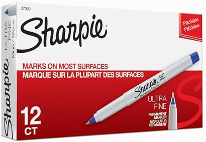 Permanent Markers, Ultra Fine Point, Blue, 12 Count