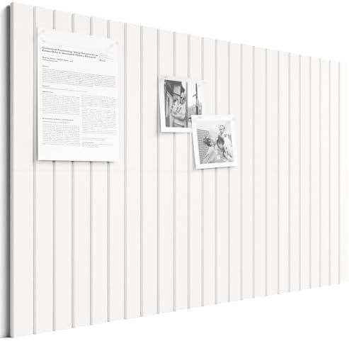 Large Cork Board Alternative - Slat Wall Paneling, Felt Bulletin Board Tiles for Office Decor, Push pin Board Office Wall Organizer -8 Vertical Stripes-6-Pack-Milky White