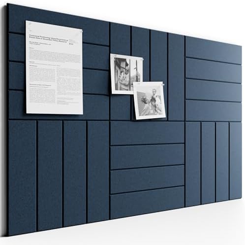 Large Felt Bulletin Board, 36" x 24" Cork Board Alternative, 6-Pack Bold Stripe Felt Wall Tiles with 30 Push Pins and 40 Adhesive Tabs, Ideal for Office, Home & Classroom, Carbon Blue
