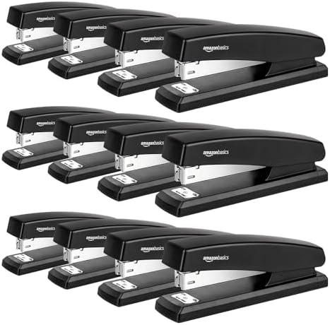 Basics 25-Sheet Capacity, Non-Slip, Office Desk Stapler with 1000 Staples, Black - Pack of 12