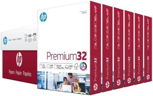 HP Printer Paper | 8.5 x 11 Paper | Premium 32 lb | 6 Pack - 3000 Sheets | 100 Bright | Made in USA - FSC Certified | 113100C