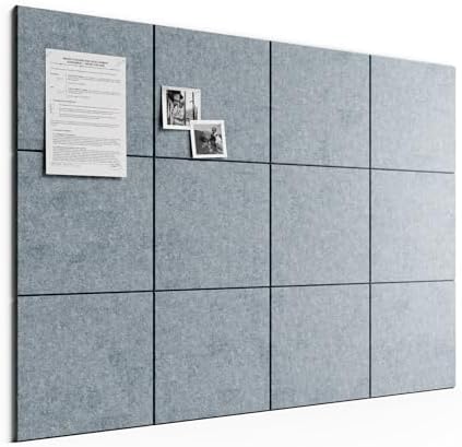 Large Felt Bulletin Board, 48" x 36" Cork Board Alternative, 12-Pack Solid Felt Wall Tiles with 30 Push Pins and 70 Adhesive Tabs, Ideal for Office, Home & Classroom, Blue Gray