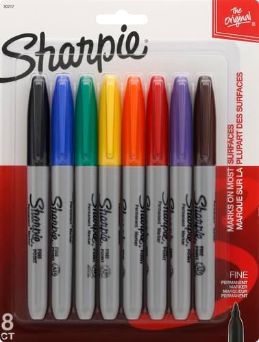 Permanent Markers, Fine Point, Assorted Colours, 8 Count (Pack of 2)