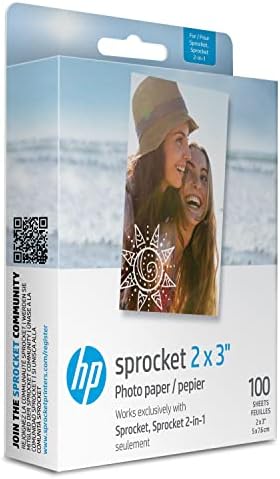 Sprocket 2x3 Premium Zink Sticky Back Photo Paper (100 Sheets) Compatible with Sprocket Photo Printers.