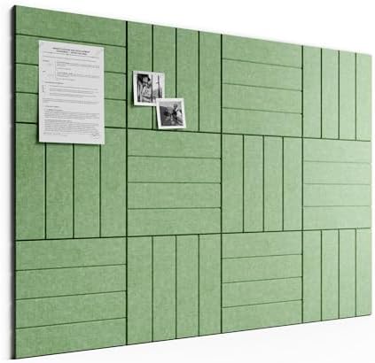 Large Felt Bulletin Board, 48" x 36" Cork Board Alternative, 12-Pack Bold Stripe Felt Wall Tiles with 30 Push Pins and 70 Adhesive Tabs, Ideal for Office, Home & Classroom, Moss Green