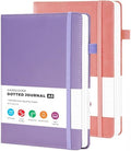 2 Pack Bullet Dotted Notebook Journals for Women, A5 Leather Journal Note Book with 100 GSM Dot Grid Paper, Pink & Purple Notebooks for Writing Work, Office School Supplies, 5.7"x8.4"