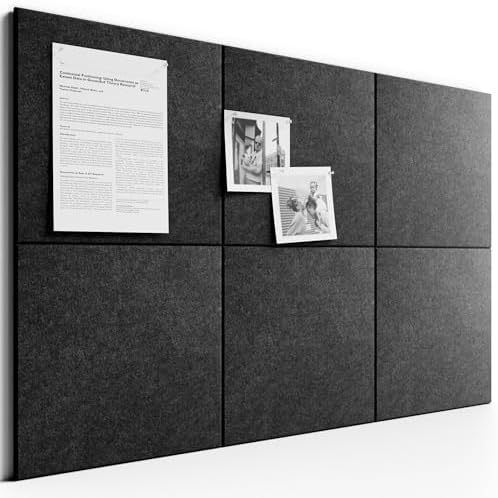 Large Cork Board 36" x 24" Alternative - 6 Pack Felt Wall Tiles with 40 Safe Removable Adhesive Tabs, 30 Pushpins, Cork Boards for Walls Pin Board Bulletin Board Office Decor-Charcoal Gray