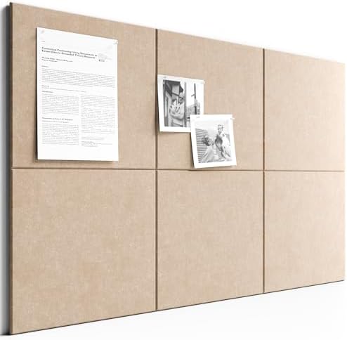 Large Felt Bulletin Board, 36" x 24" Cork Board Alternative, 6-Pack Solid Felt Wall Tiles with 30 Push Pins and 40 Adhesive Tabs, Ideal for Office, Home & Classroom, Taupe