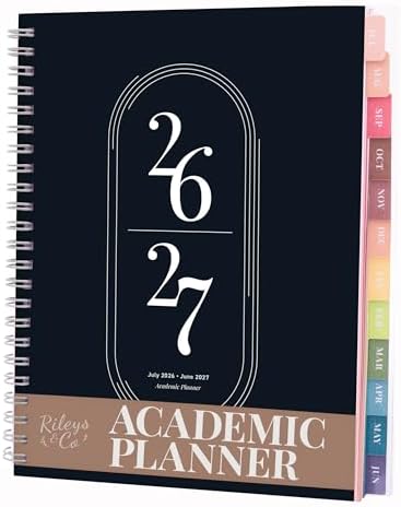 Rileys Academic Planner 2026-2027, Daily, Weekly & Monthly Planner, July 2026 - June 2027, Student Notes Pages, Twin-Wire Binding Weekly Agenda for School & Work (20 x 15 cm, Black)