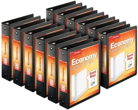 Economy 3-Ring Binders, 2", Round Rings, Holds 475 Sheets, ClearVue Presentation View, Non-Stick, Black, Carton of 12 (90640)