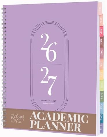 Rileys Academic Planner 2026-2027, Daily, Weekly & Monthly Planner, July 2026 - June 2027, Student Notes Pages, Twin-Wire Binding Weekly Agenda for School & Work (21.6 x 28 cm, Lilac)
