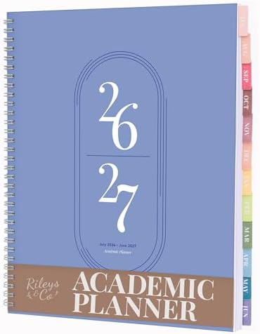 Rileys Academic Planner 2026-2027, Daily, Weekly & Monthly Planner, July 2026 - June 2027, Student Notes Pages, Twin-Wire Binding Weekly Agenda for School & Work (21.6 x 28 cm, Blue)