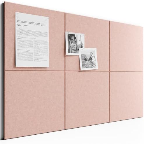 Large Cork Board Alternative - Slat Wall Paneling, Felt Bulletin Board Tiles for Office Decor, Push pin Board Office Wall Organizer -6-Pack-Coral