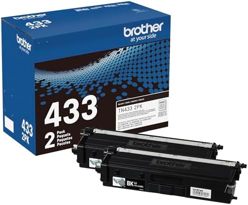 Original TN433 2PK High-Yield Black Toner Cartridge Value Pack (2), Toner Replacement Cartridge, Toner for Laser Printers HL-L8360CDW, MFC-L8610CDW, MFC-L8900CDW