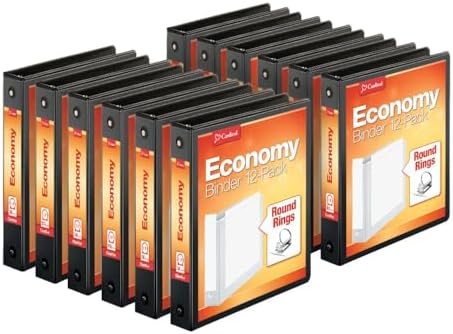 Economy 3-Ring Binders, 1.5", Round Rings, Holds 350 Sheets, ClearVue Presentation View, Non-Stick, Black, Carton of 12 (90630)