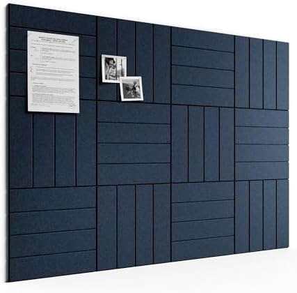Large Felt Bulletin Board, 48" x 36" Cork Board Alternative, 12-Pack Bold Stripe Felt Wall Tiles with 30 Push Pins and 70 Adhesive Tabs, Ideal for Office, Home & Classroom, Carbon Blue
