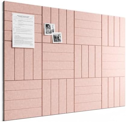 Large Felt Bulletin Board, Cork Board Alternative, 12-Pack Bold Stripe Felt Wall Tiles with 30 Push Pins and 70 Adhesive Tabs, Ideal for Office, Home & Classroom, Pink
