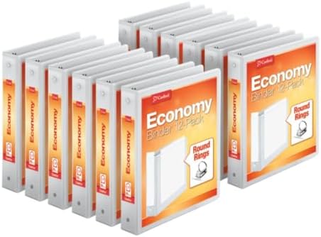 Economy 3-Ring Binders, 1.5", Round Rings, Holds 350 Sheets, ClearVue Presentation View, Non-Stick, White, Carton of 12 (90631)