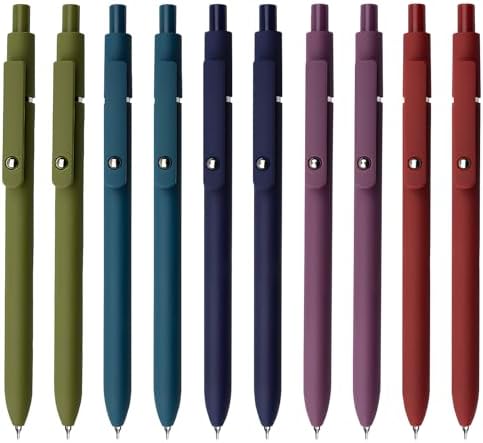 Gel Pens, 10 Pcs 0.5mm Black Ink Pens Fine Point Smooth Writing Pens with Silicone Grip, High-End Series Metal Clip Retractable Pens for Journaling Note Taking (10 Pcs Vintage)