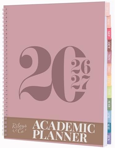 Rileys Academic Planner 2026-2027, Daily, Weekly & Monthly Planner, July 2026 - June 2027, Student Notes Pages, Twin-Wire Binding Weekly Agenda for School & Work (20 x 15 cm, Pink)
