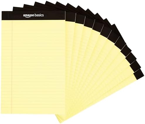 Basics Narrow Ruled Lined Writing Note Pad for School, 5 inch x 8 inch, Canary, 12 Count (12 Pack of 50)