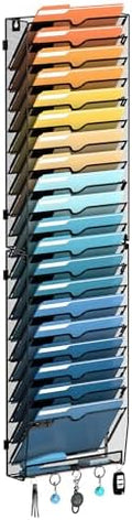 21-Tier Wall File Holder Organizer with Hooks, Mesh Hanging File Organizer, Mail Organizer Wall Mounted for Papers, Folders, Office Magazine Rack, Assembly Needed, Black