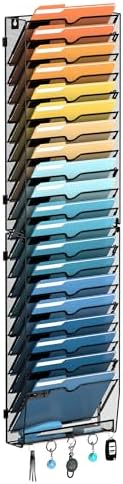 21-Tier Wall File Holder Organizer with Hooks, Mesh Hanging File Organizer, Mail Organizer Wall Mounted for Papers, Folders, Office Magazine Rack, Assembly Needed, Black